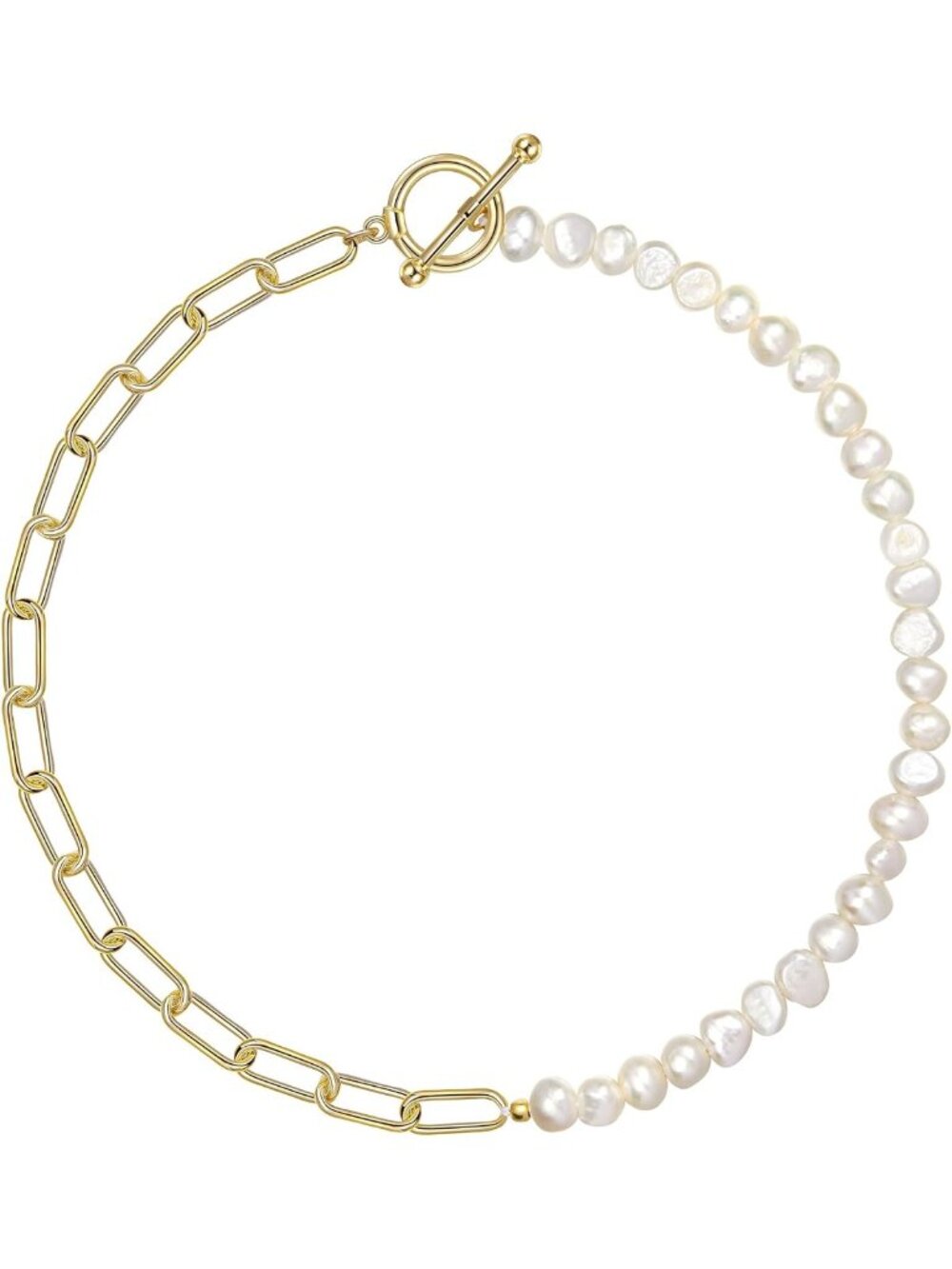 Trendy Pearl Choker Necklace - 18K Gold Plated Paperclip Chain with Freshwater